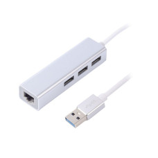 Адаптер, з USB на Gigabit Ethernet, 3 Ports USB 3.0, 1000 Mbps, метал, сірий
