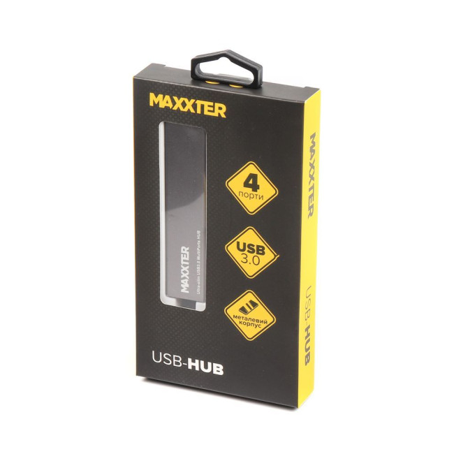 Хаб USB 3.0 Type-A на 4 порти, метал, темно-сірий