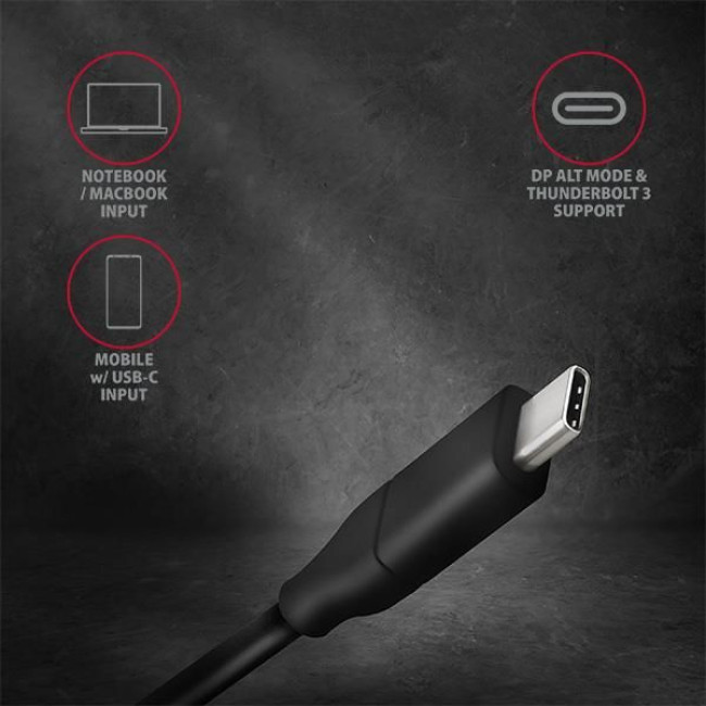 Кабель AXAGON RVC-DPC USB-C-DisplayPort, 1.8m, 4K/60Hz, чорний