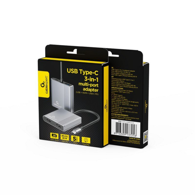 Док станція USB-C 3-в-1 (USB/HDMI/PD), сірий