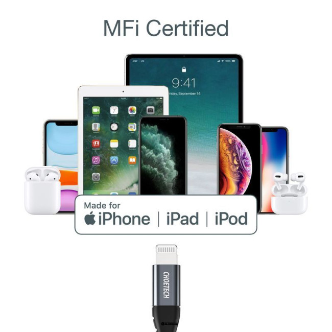 Кабель MFI, USB 2.0 Power Delivery (PD), C-тато/Lightning, 1,2 м