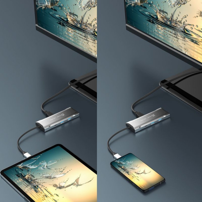 Док станція USB-C 10Gbps, 7-в-1 (хаб/HDMI/PD/картридер), сірий