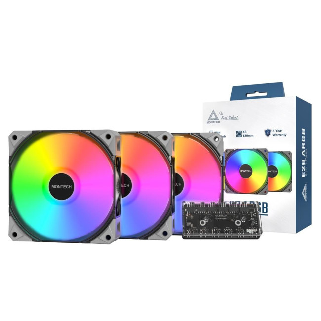 Набір із трьох вентиляторів для корпусу 120MM E28 ARGB 3 PACK (B) MONTECH