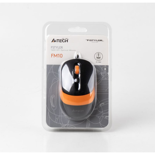 Миша дротова Fstyler, USB, 1600 dpi, чорний + помаранчевий