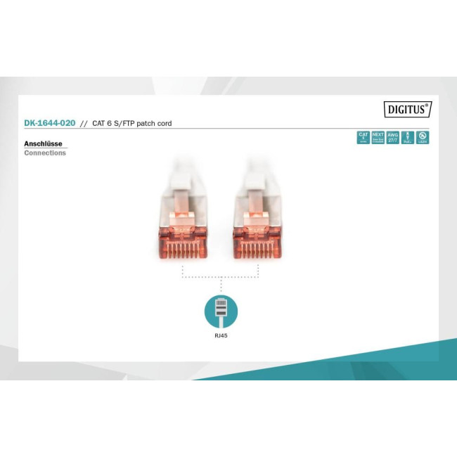Патч-корд Digitus CAT 6 S-FTP, 2м, LSZH AWG 27/7, сірий  DK-1644-020