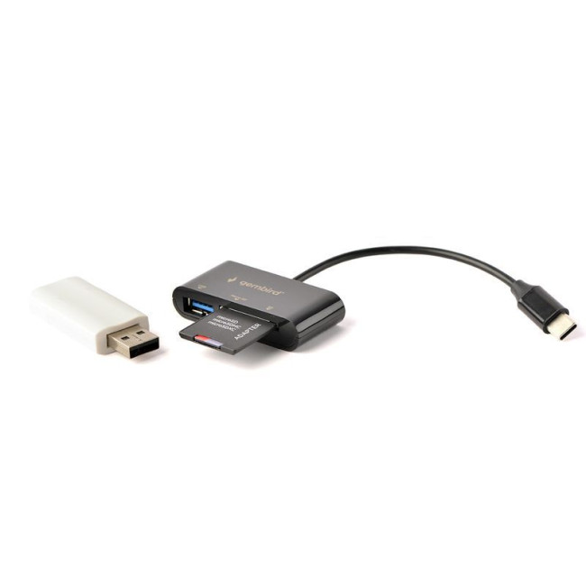 Type-C кардридер, вихід - USB 2.0, SD+Micro-SD, пластик, чорний