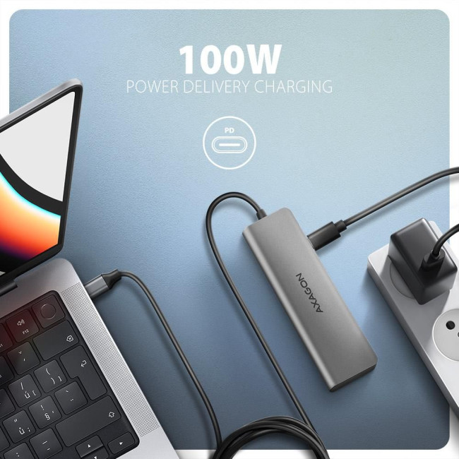 Хаб концентратор AXAGON HMC-5HL USB-C 5Гбіт/с SuperSpeed 5in1 hub, Сірий