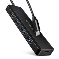 Хаб AXAGON HUE-C1C USB-C 5Гбіт/с TRAVEL hub, 20см Type-C, Чорний