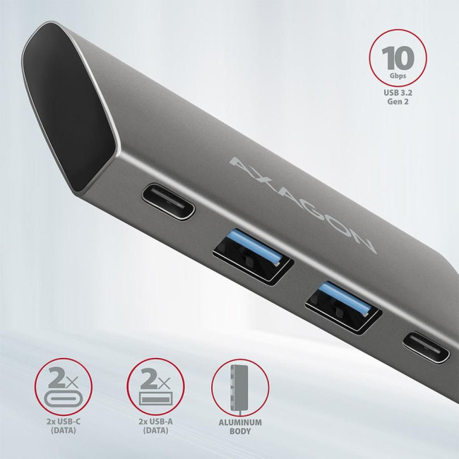 Хаб концентратор AXAGON HMC-4G2 SuperSpeed ​​USB-C 10 Gbps SPEEDSTER 4, Сірий