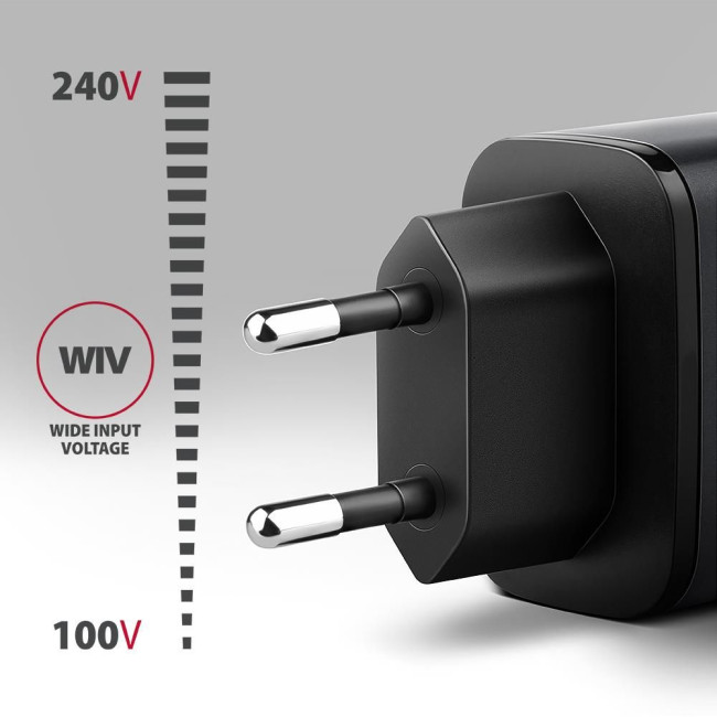 Мережевий зарядний пристрій AXAGON ACU-PQ67, 2x port (USB + USB-C), PD3.0/QC4+/PPS/Apple, 67W, сірий