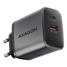 Мережевий зарядний пристрій AXAGON ACU-PQ67, 2x port (USB + USB-C), PD3.0/QC4+/PPS/Apple, 67W, сірий