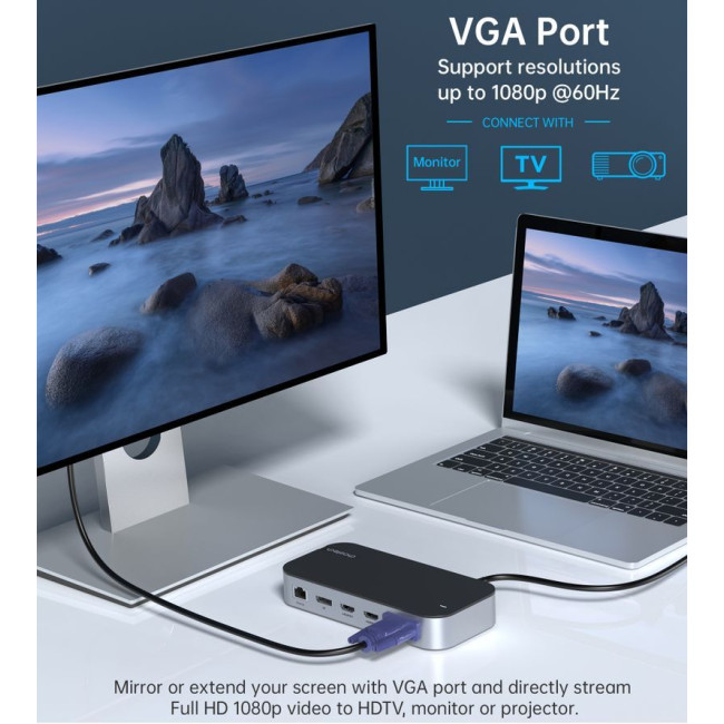 Док станція USB-C 15-в-1 (HDMI / PD / картридер / LAN / USB-A / USB-C Аудіо), алюміній