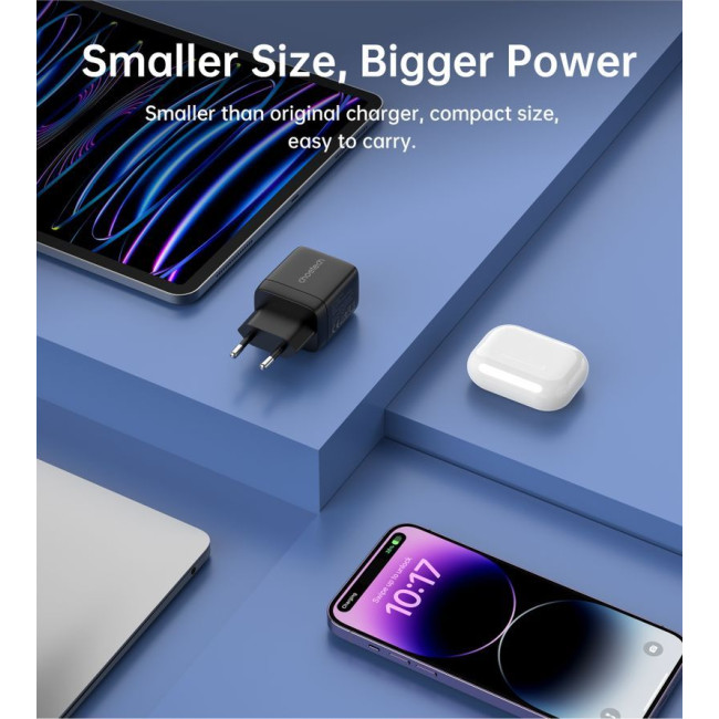 Мережевий зарядний пристрій, GaN, USB-A/USB-C, 35Вт, QC3.0/PD/PPS