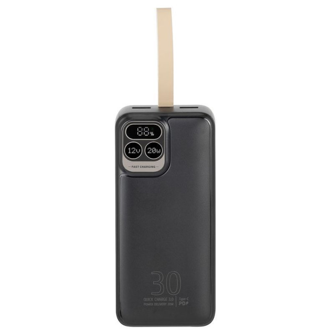 Портативний зарядний пристрій, 30000 mA, PD+QC 20W, з LCD, чорний