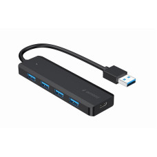 Хаб на 4 порти USB 3.1,USB-A, USB-C PD, пластик, чорний