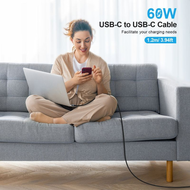 Кабель USB 2.0 C-тато/C-тато, 60 ватт, 1.2 м, преміум