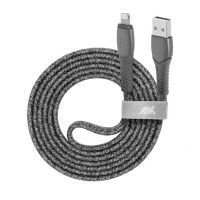 Кабель USB 2.0 Lighting/USB-A, тканинне обплетення, 1.2 м, 3 А, 60 Вт, сірий