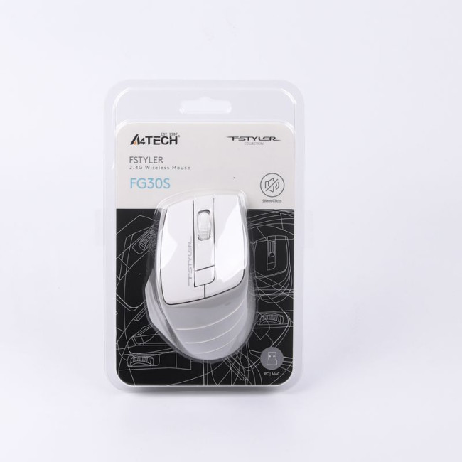 Миша бездротова безшумна Fstyler, USB, 2000 dpi, сірий+білий