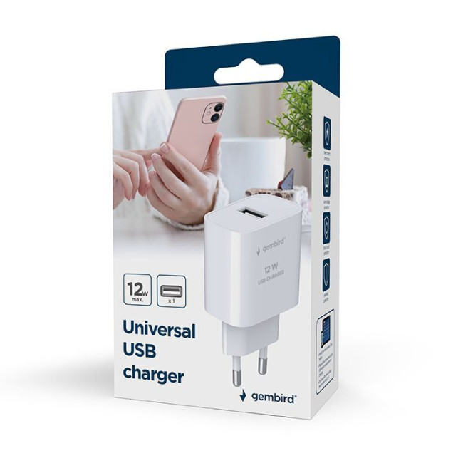 Мережевий ЗП, 1 USB-A 5V/2.4A (12W), чорний