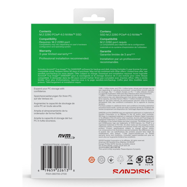 Твердотільний запам’ятовувальний пристрій накопичувач (SSD) G4 M.2 NVME 2TB GREEN SN3000 WDS200T4G0E SANDISK