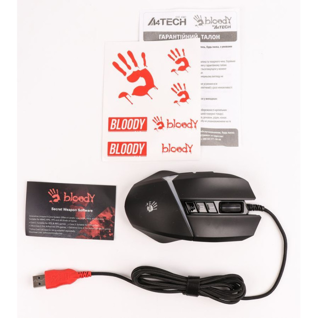 Ігрова миша Bloody Activated, RGB, 10000 CPI, 50M натискань, чорний