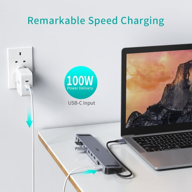 Док станція USB-C 11-в-1 (HDMI/VGA/LAN/картридер/USB-A/USB-C/Audio), алюміній