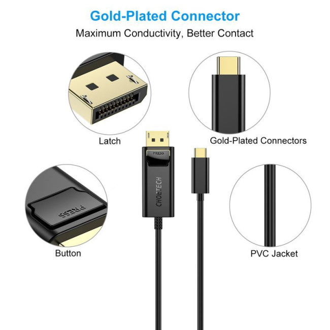 Кабель USB-C на DisplayPort, 8K 60 Гц, 1,8 м