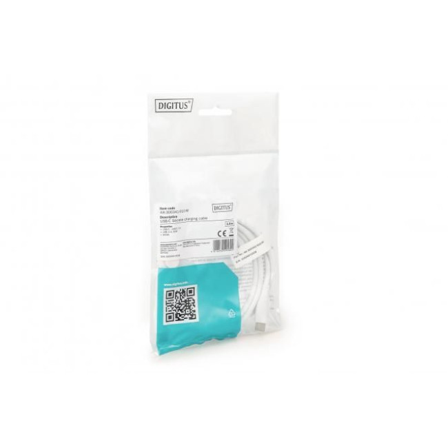 Кабель для зарядки USB-C, USB-C - USB-C 1 м, USB 2.0, 60W, силіконовий, білий AK-300341-010-W DIGITUS by ASSMANN