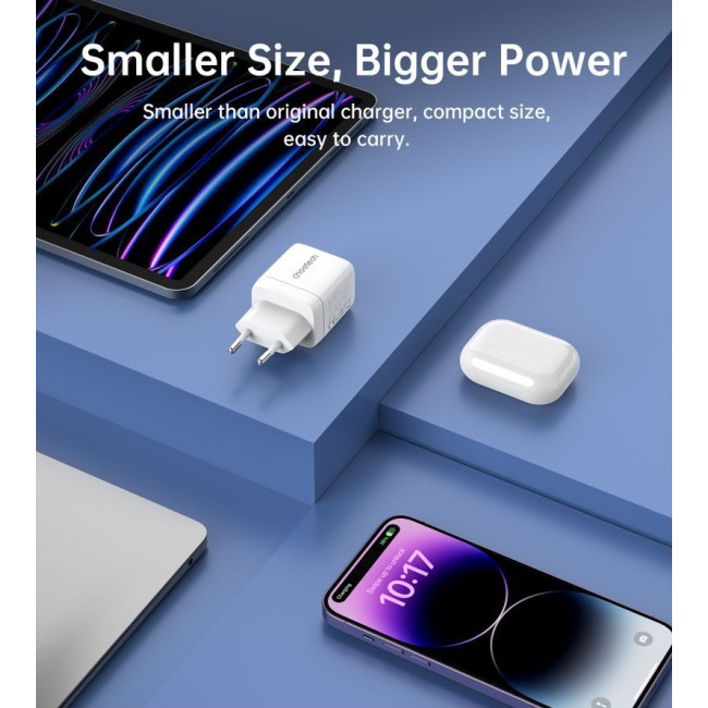 Мережевий зарядний пристрій, GaN, USB-A/USB-C, 35Вт, QC3.0/PD/PPS