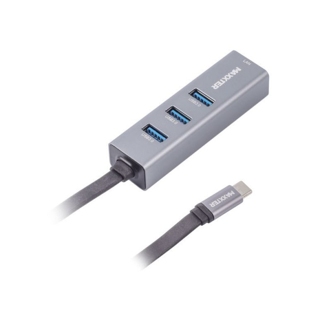 Адаптер, з Type-C на Gigabit Ethernet, 3 Ports USB 3.0, 1000 Mbps, метал, темно-сірий