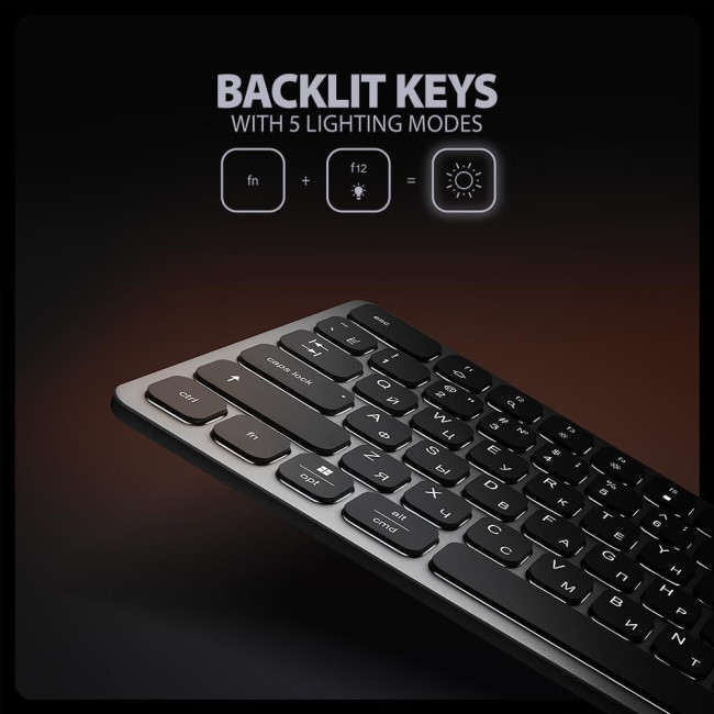 Клавіатура дротова AXAGON HMC-KB USB-C 5Гбіт/с 9в1 hub, EN/UA, Сірий/Чорний