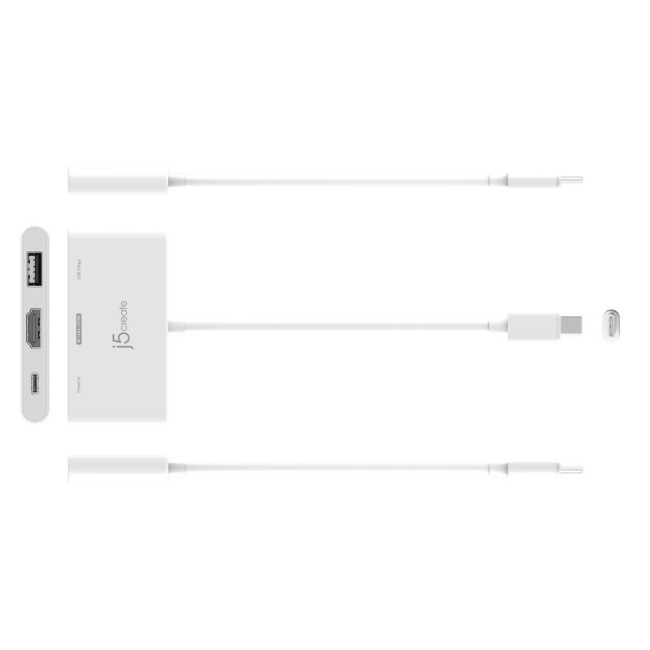 Мультиадаптер USB-C на HDMI/USB-A/USB-C (тільки живлення PD), білий