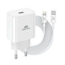 Мережевий зарядний пристрій, 1 USB Type-C, PD 20 Вт, кабель Type-C-Lighting, білий