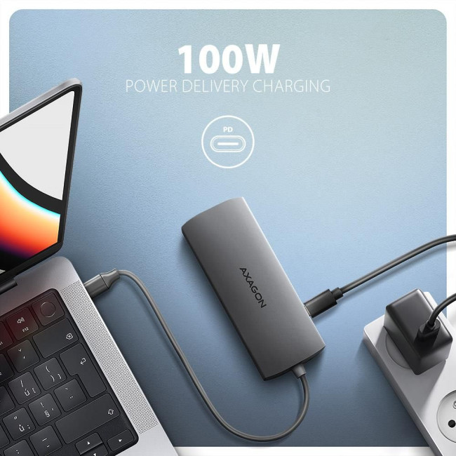 Хаб концентратор AXAGON HMC-8HLSA USB-C 5Гбіт/с 9in1 hub, Сірий