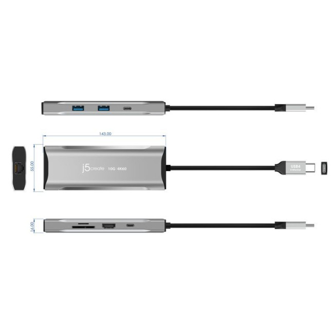 Док станція USB-C 10Gbps, 7-в-1 (хаб/HDMI/PD/картридер), сірий