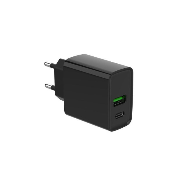 Мережевий ЗП, 1 USB-A + 1 Type-C (PD20Вт + QC3.0 18Вт), чорний