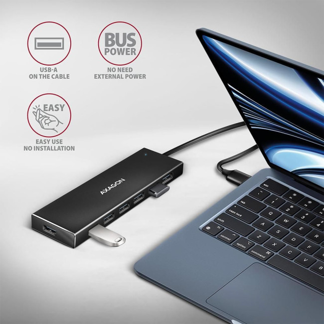 Хаб AXAGON HUE-F7A SuperSpeed USB-A FLAT hub, 1м USB-A , Чорний