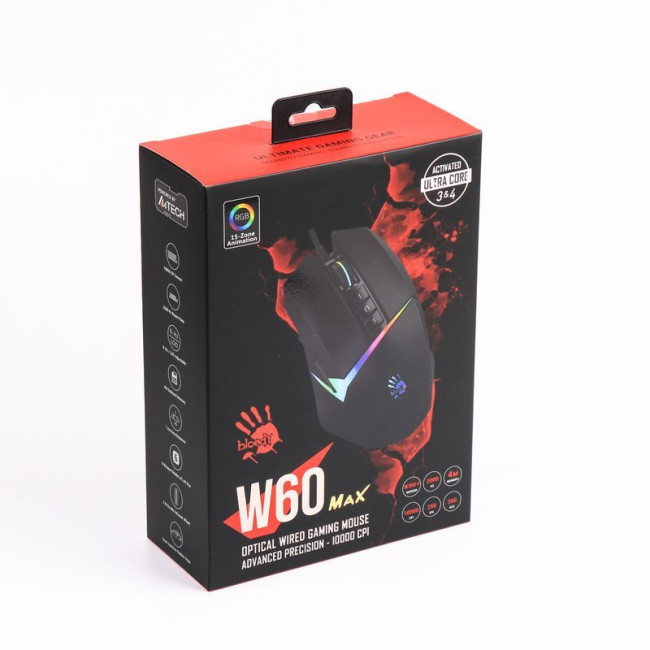Ігрова миша Bloody Activated, RGB, 10000 CPI, 50M натискань, чорний