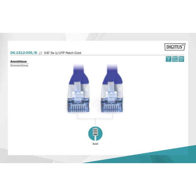 Патч-корд CAT 5e U-UTP, ПВХ AWG 26/7, довжина 0,5 м, синій DK-1512-005/B DIGITUS by ASSMANN