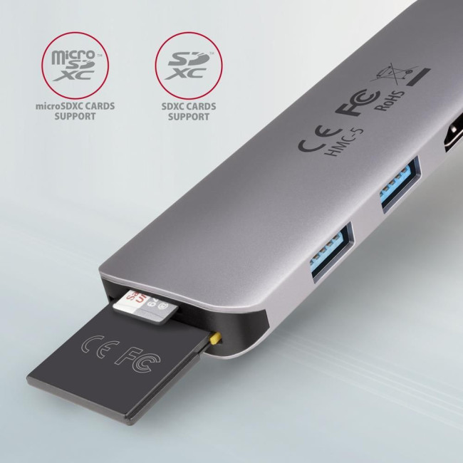 Хаб концентратор AXAGON HMC-5 SuperSpeed USB-C COMBO 5in1 hub, Сірий