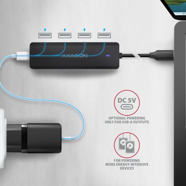 Хаб AXAGON HUE-C1C USB-C 5Гбіт/с TRAVEL hub, 20см Type-C, Чорний