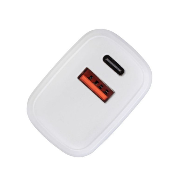 Мережевий зарядний пристрій, 1 USB-A + 1 Type-C, QC 3.0+PD 20 Вт, білий