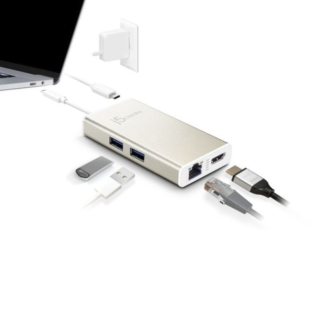 Мультиадаптер USB-C 5-в-1 (хаб/HDMI/PD/LAN), сірий