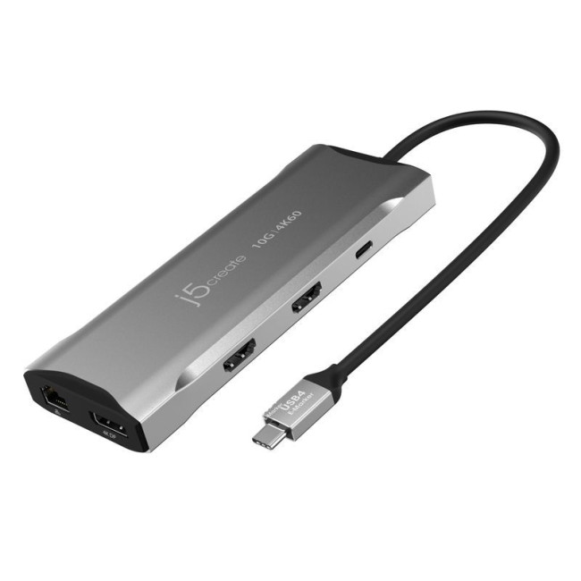 Мультиадаптер USB-C 10Gbps, 9-в-1 (хаб/HDMI/DP/PD/LAN/картридер), сірий