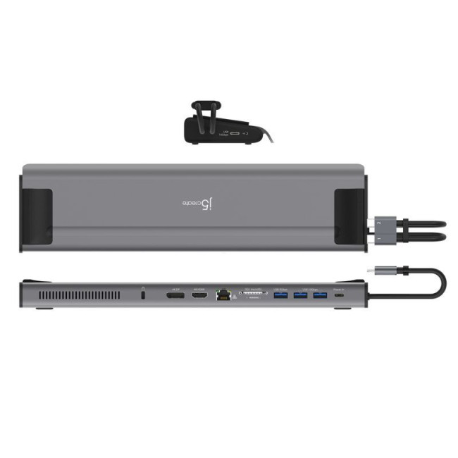 Док станція USB-C 10Gbps, 12-в-1 (слот M2 NVMe/хаб/HDMI/DP/PD/картридер/LAN), сірий