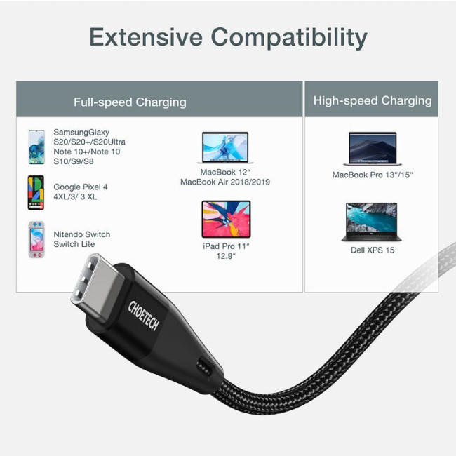Кабель USB 2.0, Power Delivery (PD) 100 Ватт, C-тато/C-тато, 1 м, преміум