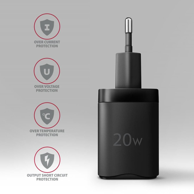 Мережевий зарядний пристрій AXAGON ACU-PQ20, QC3.0/AFC/FCP + PD type-C, 20W, Чорний