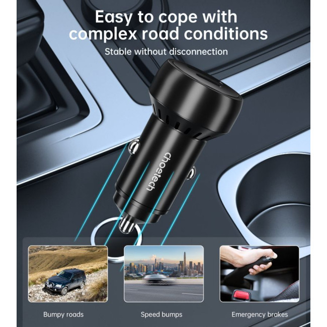 Автомобільний зарядний пристрій, USB-C+USB-A, 60Вт, QC3.0/PD/PPS, чорний