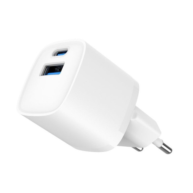 Мережевий ЗП, 1 USB-A + 1 Type-C (PD20Вт + QC3.0 18Вт), білий