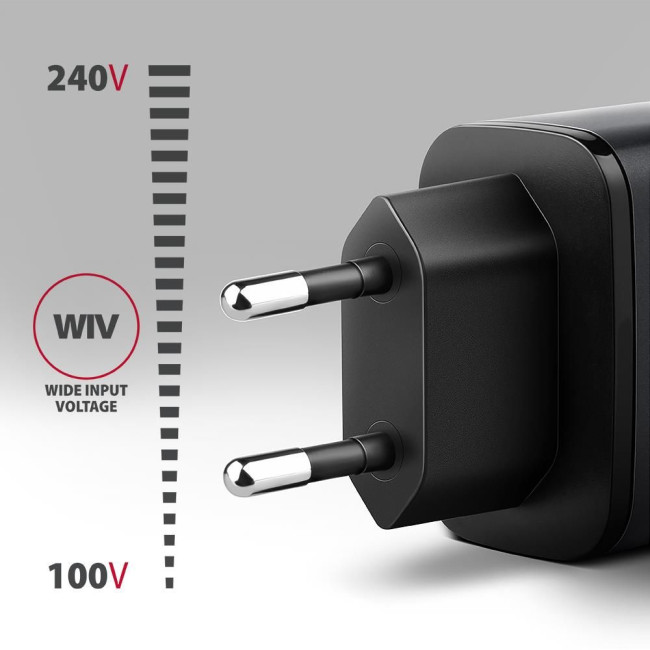 Мережевий зарядний пристрій з дисплеєм AXAGON ACU-PQ67D, 2x port (USB + USB-C), PD3.0/QC4+/PPS/Apple, 67W, сірий